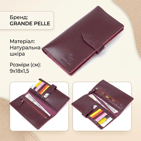 Кожаное глянцевое портмоне GRANDE PELLE 11467 Бордовый