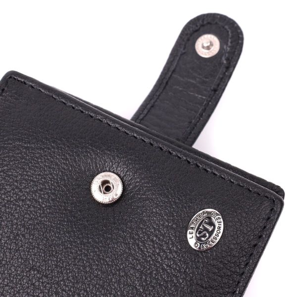 Мужской горизонтальный бумажник среднего размера из натуральной кожи ST Leather 22484 Черный