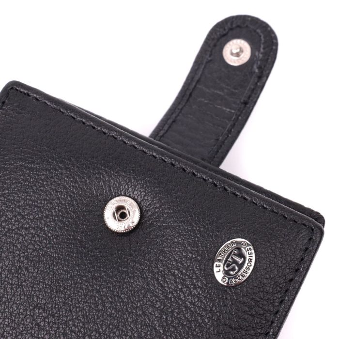 Мужской горизонтальный бумажник среднего размера из натуральной кожи ST Leather 22484 Черный