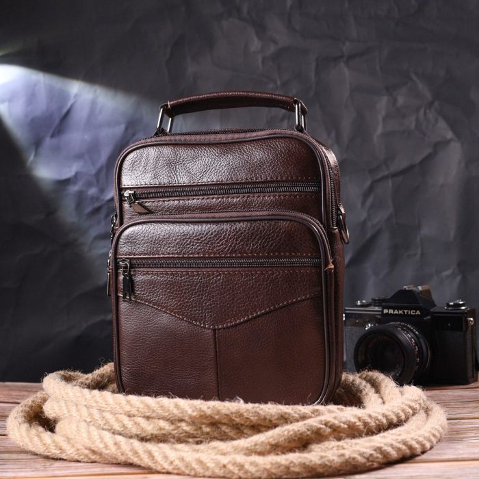 Удобная мужская сумка с ручкой кожаная 21276 Vintage Коричневая