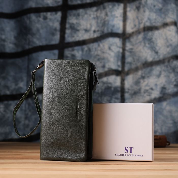 Удобный кошелек для женщин с кистевым ремнем из натуральной кожи ST Leather 23104 Зеленый