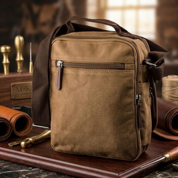 Универсальная текстильная мужская сумка на два отделения Vintage 20200 Коричневая