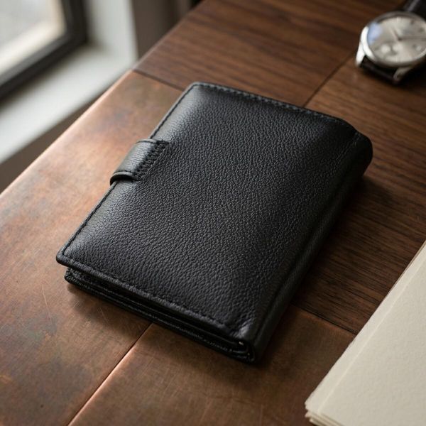 Вертикальный мужской бумажник из натуральной кожи ST Leather 22479 Черный