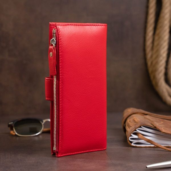 Оригинальный кошелек кожаный женский на хлястике с кнопкой ST Leather 19281 Красный