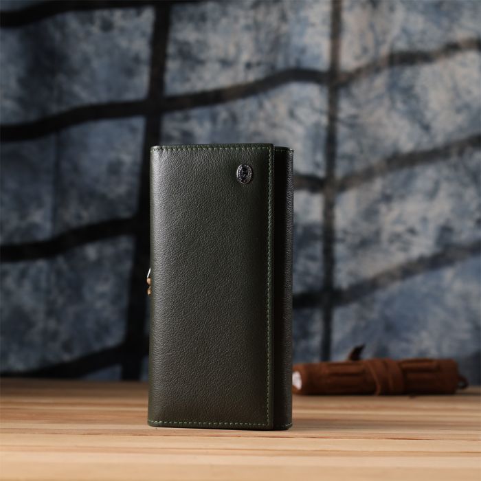 Вместительный женский кошелек на магнитах из натуральной кожи ST Leather 23115 Зеленый