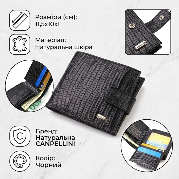 Оригинальный фактурный бумажник горизонтального формата из натуральной кожи с тиснением CANPELLINI 21771 Черный