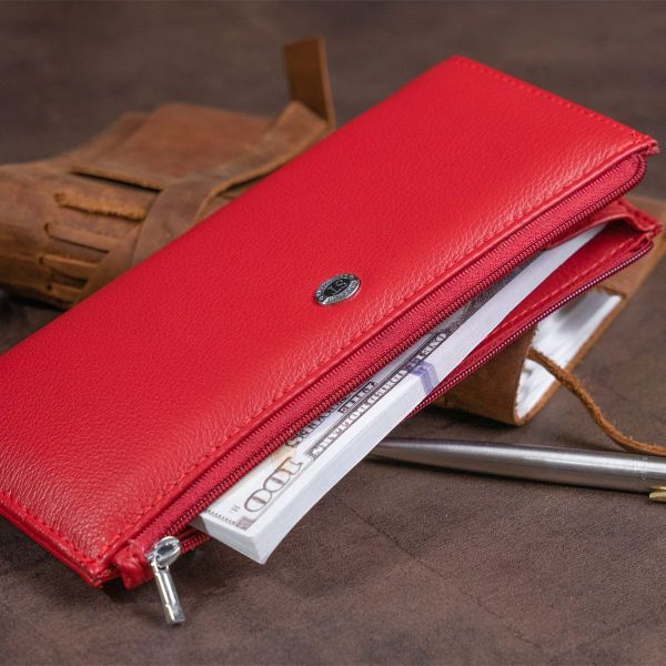 Горизонтальный тонкий кошелек из кожи женский ST Leather 19330 Красный