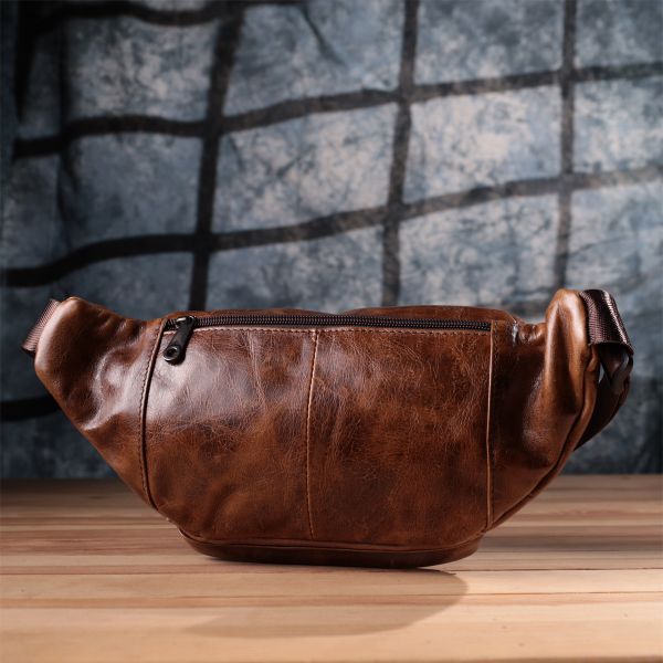 Бананка для мужчин в винтажном стиле из натуральной кожи Vintage sale_15106 Коричневый