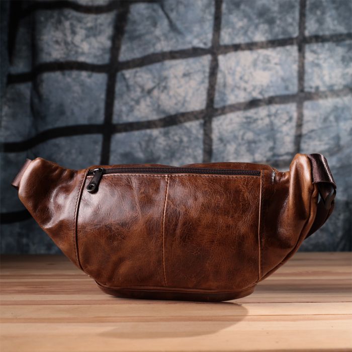 Бананка для мужчин в винтажном стиле из натуральной кожи Vintage sale_15106 Коричневый