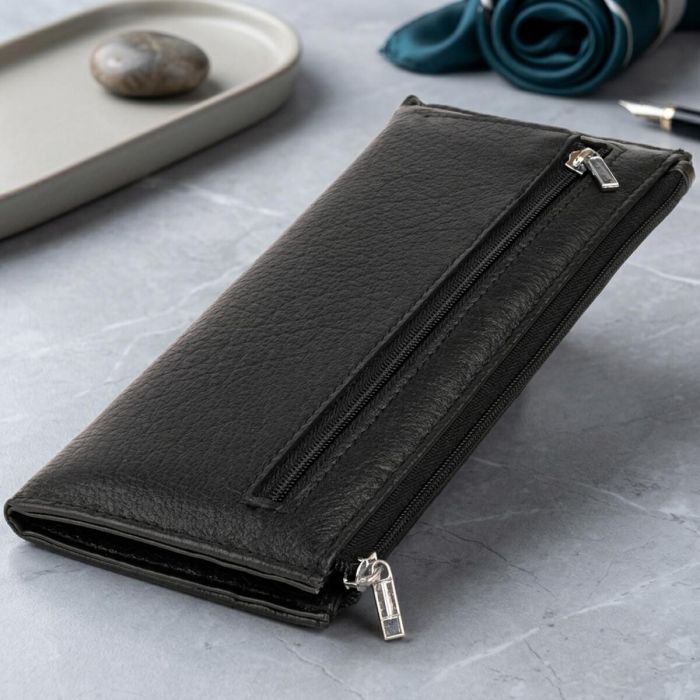 Горизонтальный тонкий кошелек из кожи унисекс ST Leather 19324 Черный