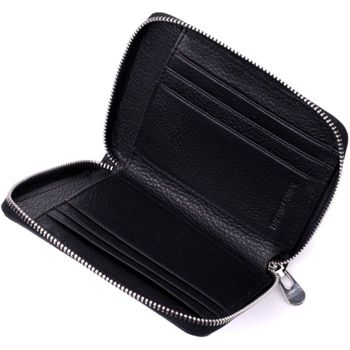 Кожаный кошелек для женщин на молнии с тисненым логотипом производителя ST Leather 19489 Черный