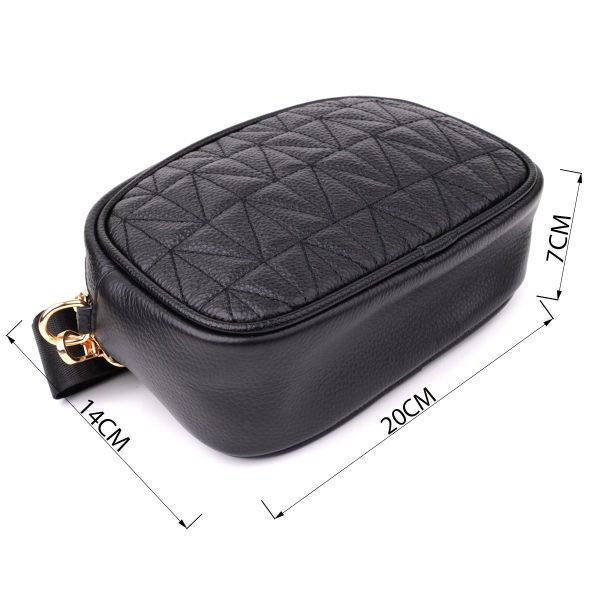 Компактная стеганая сумка для женщин из натуральной кожи Vintage 22894 Черный