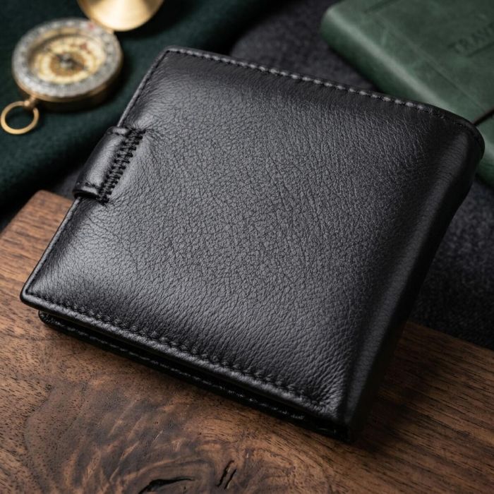Бумажник для мужчин удобного размера из натуральной кожи ST Leather 22463 Черный