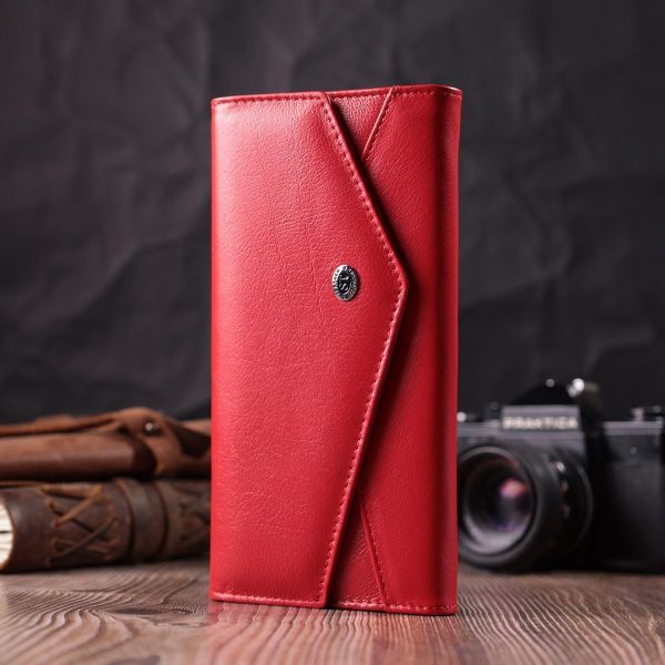 Женский кошелек с геометрическим клапаном из натуральной кожи ST Leather 22545 Красный