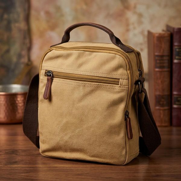 Мужская сумка почтальонка на плечо из плотного текстиля Vintage 22229 Песочный