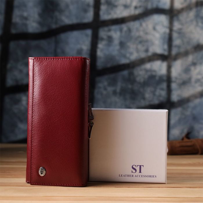 Элегантный кошелек для женщин с монетницей из натуральной кожи ST Leather 23107 Бордовый