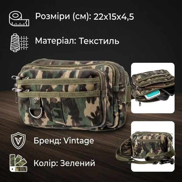 Бананка текстильная на пояс Vintage 20157 Милитари