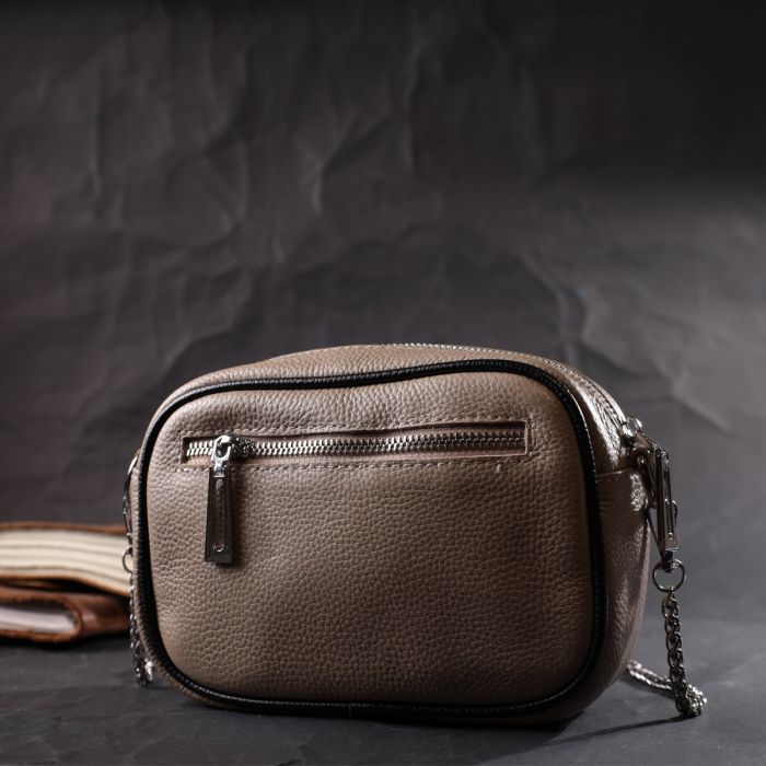 Женская вечерняя сумка на цепочке из натуральной кожи Vintage 22381 Бежевая