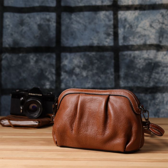 Женская сумка с драпировкой из натуральной кожи Vintage 22895 Коричневый