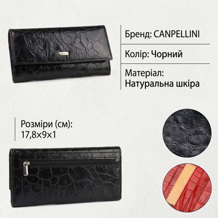 Незвичайний жіночий гаманець із натуральної фактурної шкіри CANPELLINI 21834 Чорний