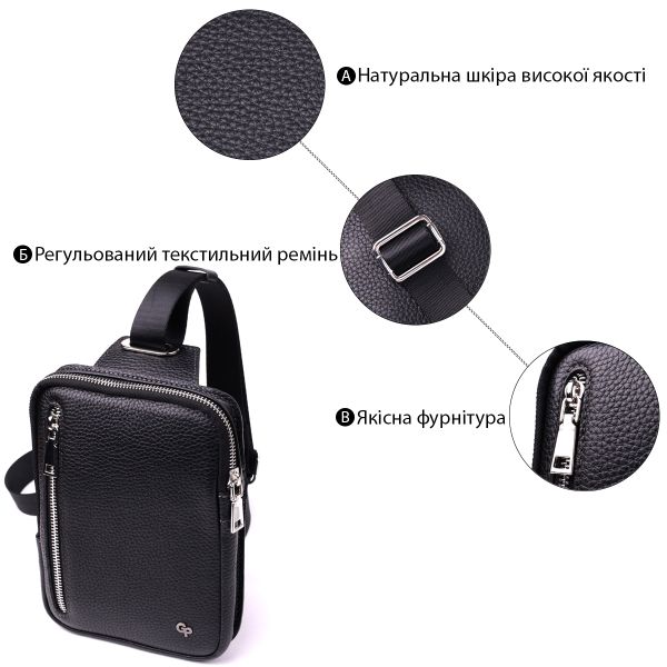 Прямоугольная сумка бананка из качественной натуральной кожи GRANDE PELLE 22877 Черный