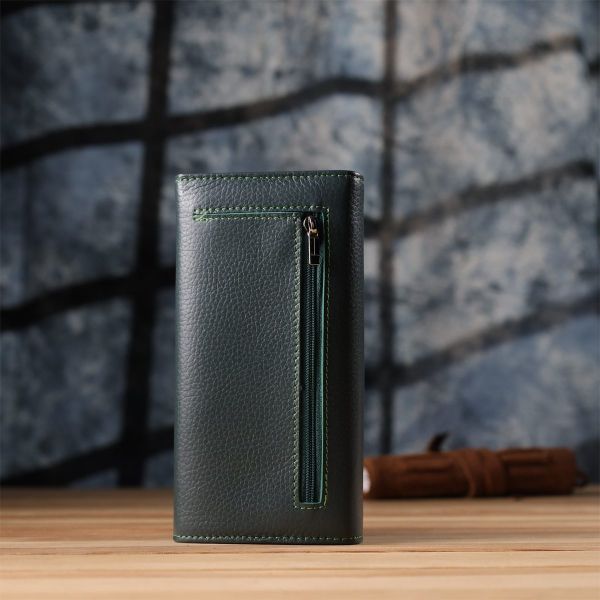 Удобный вертикальный кошелек из натуральной кожи ST Leather 23086 Зеленый