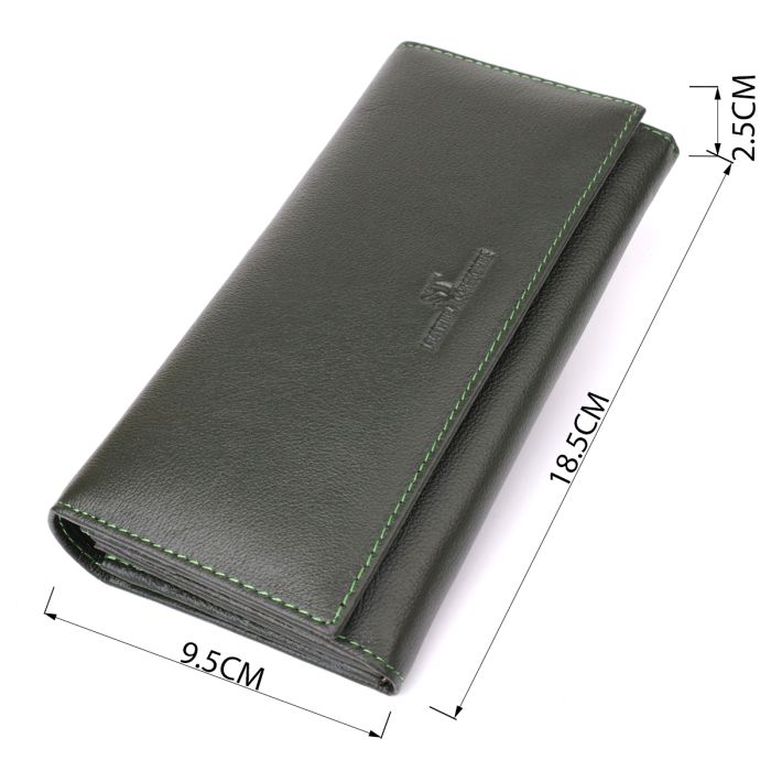 Горизонтальный кошелек у два сложения из натуральной кожи ST Leather 23067 Зеленый