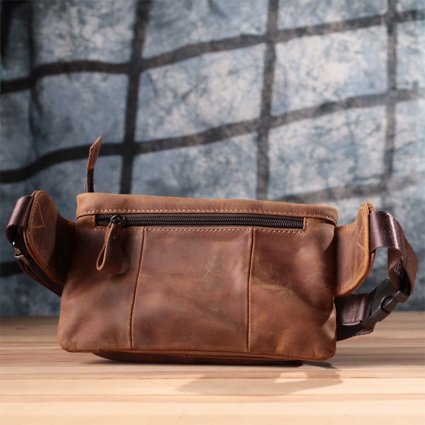 Винтажная бананка для мужчин из натуральной кожи Vintage sale_15104 Коричневый