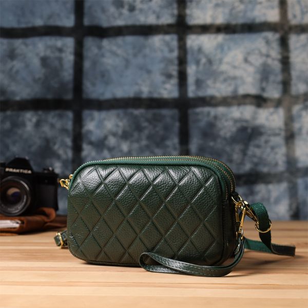 Кожаная сумка на три отделения для женщин Vintage 22893 Зеленый