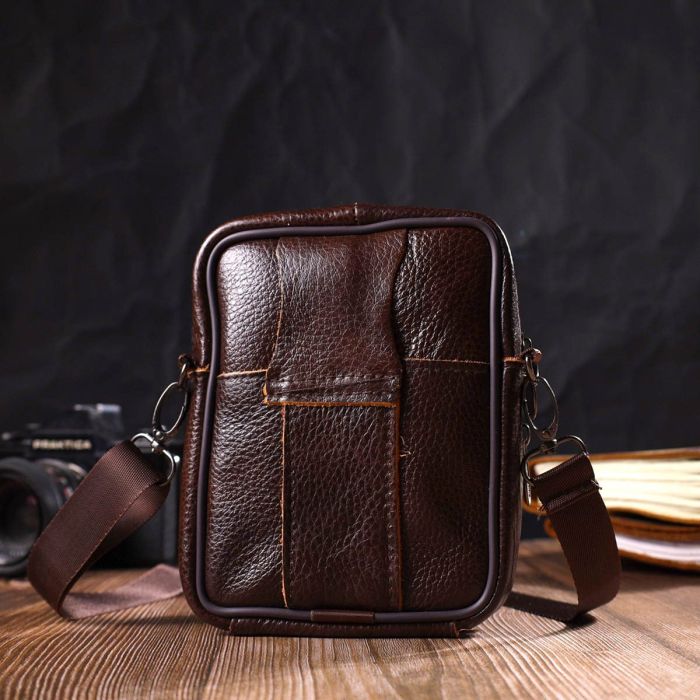 Компактная сумка мужская на пояс из натуральной кожи 21484 Vintage Коричневая