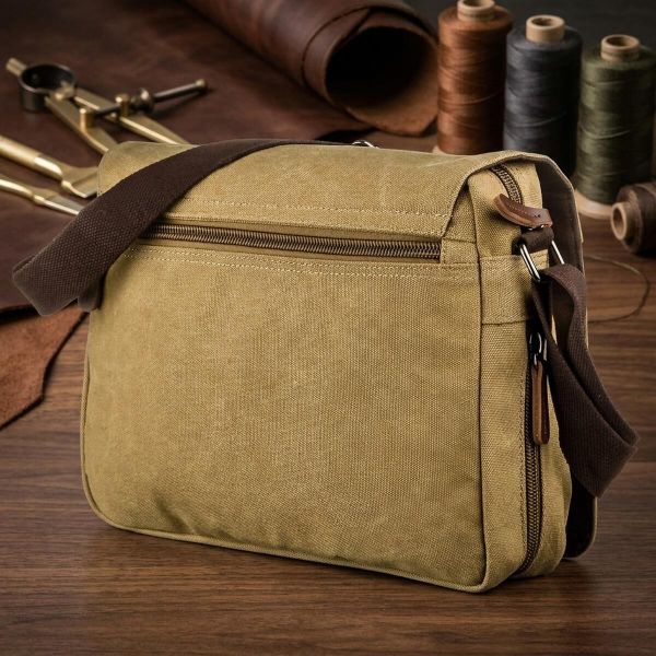 Текстильная сумка для ноутбука 13 дюймов через плечо Vintage 20188 Хаки