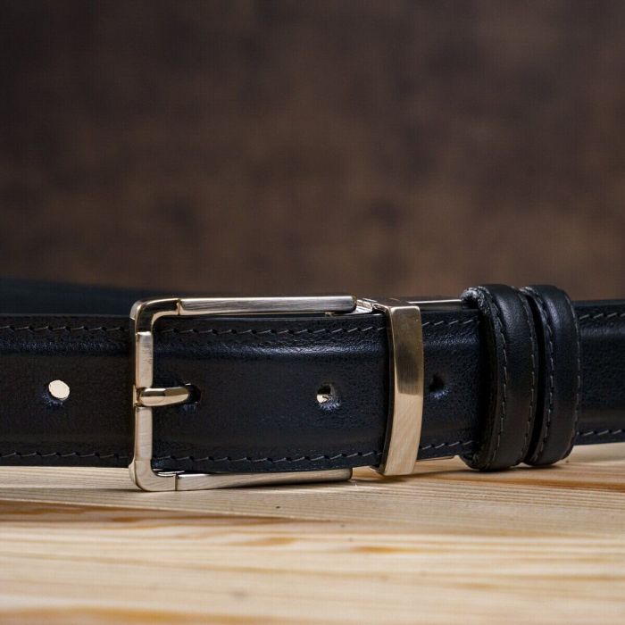Ремень брючный двусторонний мужской Grande Pelle 11156 Синий и Черный