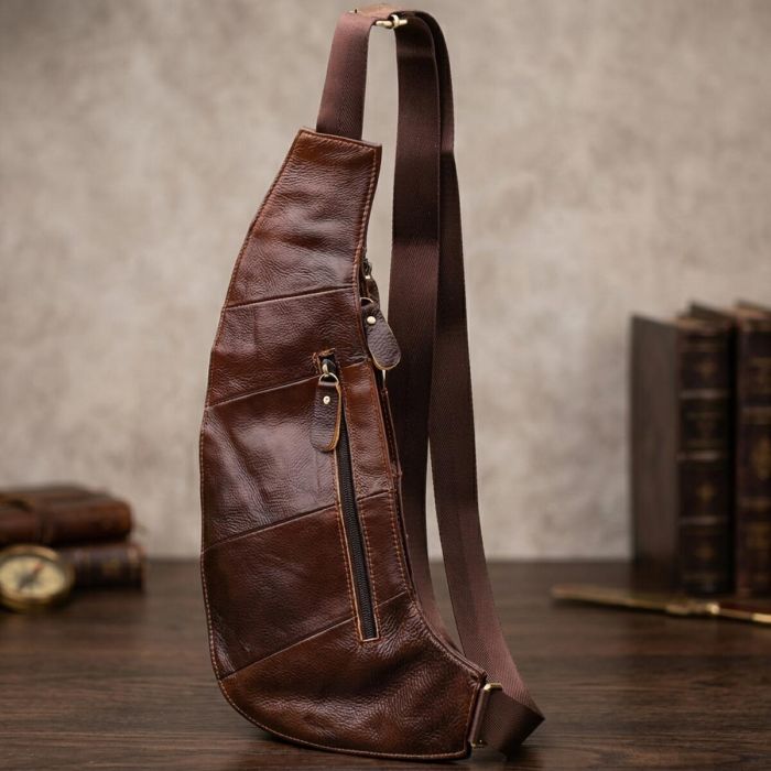 Чоловіча сумка з великою кількістю кишень із натуральної шкіри Vintage 22962 Коричневий