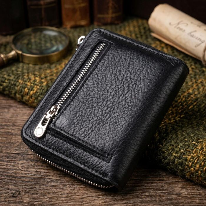 Женский кожаный кошелек на молнии с металлическим логотипом производителя ST Leather 19483 Черный