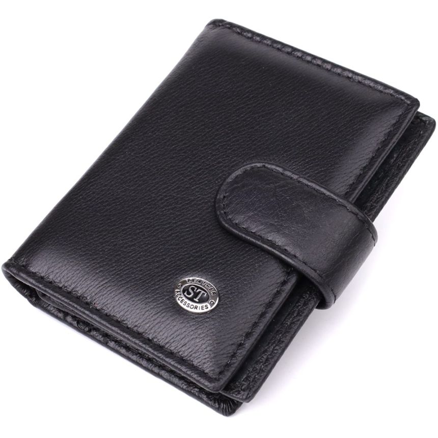 Компактный мужской бумажник вертикального формата из натуральной кожи ST Leather 23095 Черный