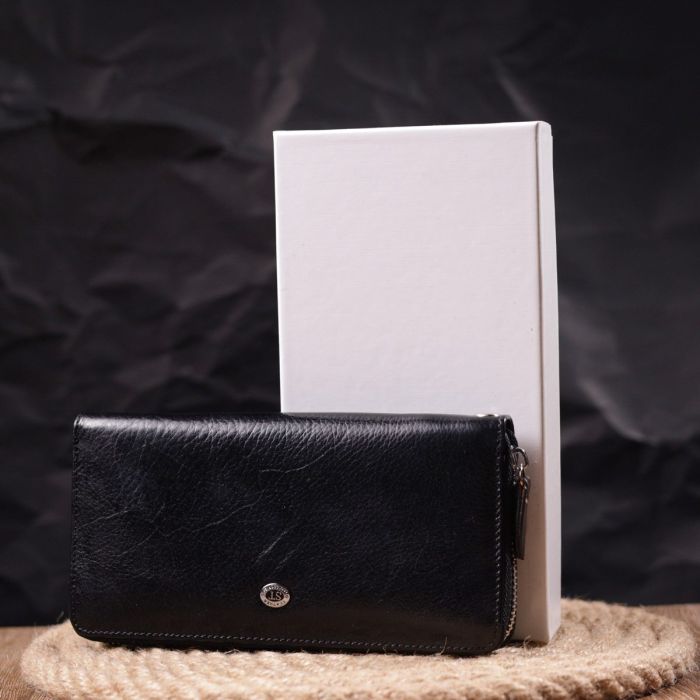 Кошелек мужской из натуральной гладкой кожи на молнии ST Leather 19410 Черный