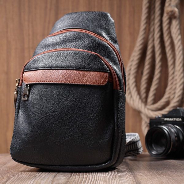 Удобная женская сумка через плечо с отверстием для наушников из экокожи Vintage 22787 Черный