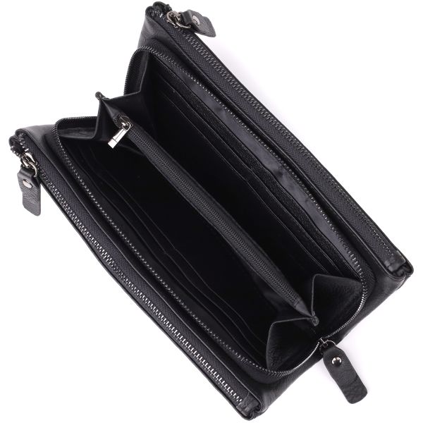 Практичный кожаный кошелек на три отделения ST Leather 23111 Черный