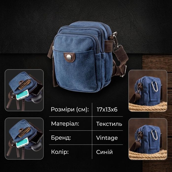Барсетка текстильна Vintage 20162 Синя