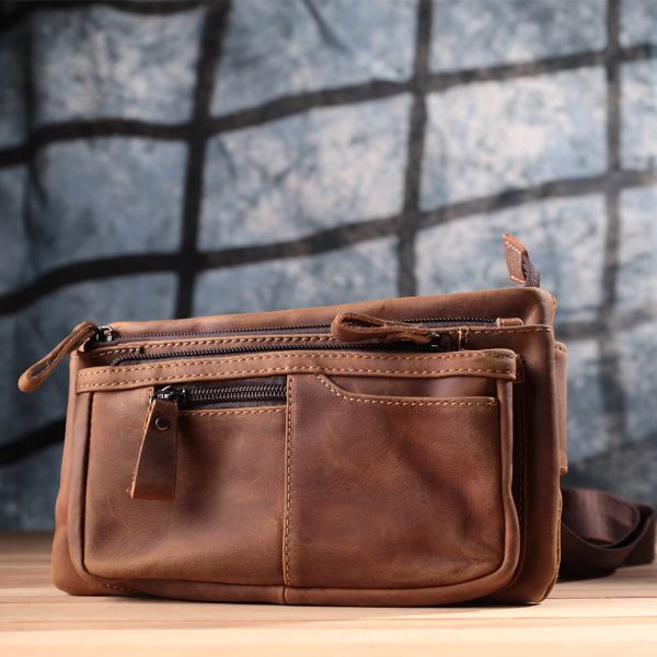 Винтажная бананка для мужчин из натуральной кожи Vintage sale_15104 Коричневый