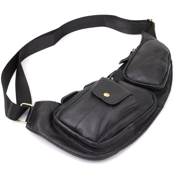 Мужская сумка с большим количеством карманов из натуральной кожи Vintage 22961 Черный