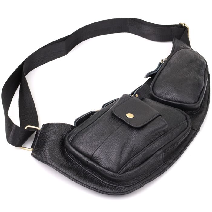 Мужская сумка с большим количеством карманов из натуральной кожи Vintage 22961 Черный