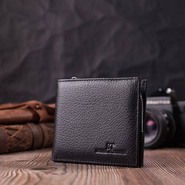 Кошелек среднего размера с оригинальной монетницей из натуральной кожи ST Leather 22458 Черный