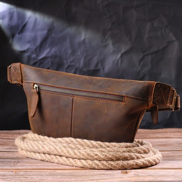 Винтажная поясная сумка из натуральной кожи 21294 Vintage Коричневая