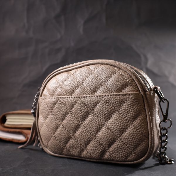 Удобная женская стеганая сумка из мягкой натуральной кожи Vintage 22328 Бежевая