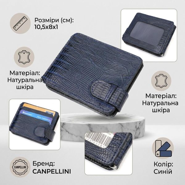Фактурний чоловічий затискач для грошей із натуральної шкіри з тисненням CANPELLINI 21942 Синій