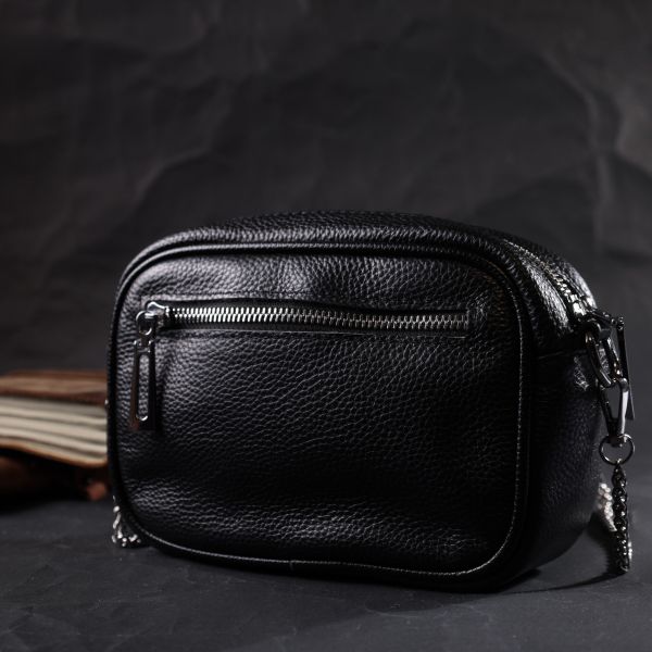 Женская вечерняя сумочка на цепочке из натуральной кожи Vintage 22382 Черная