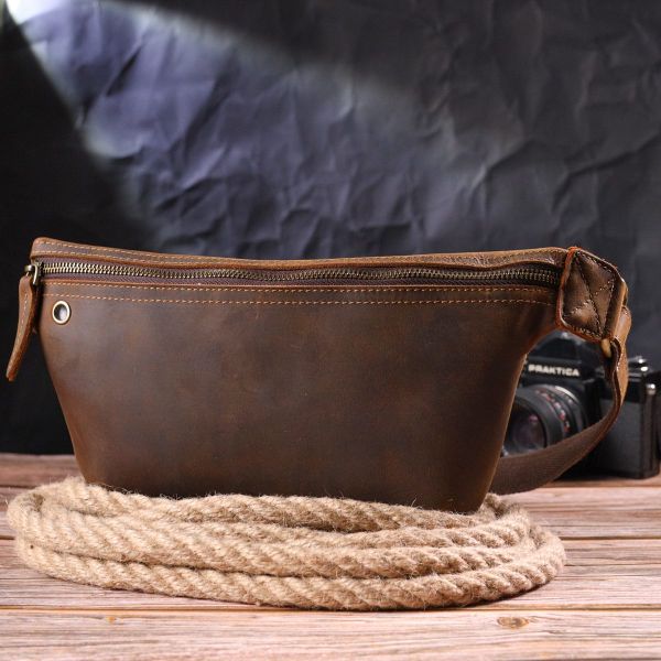 Винтажная поясная сумка из натуральной кожи 21294 Vintage Коричневая