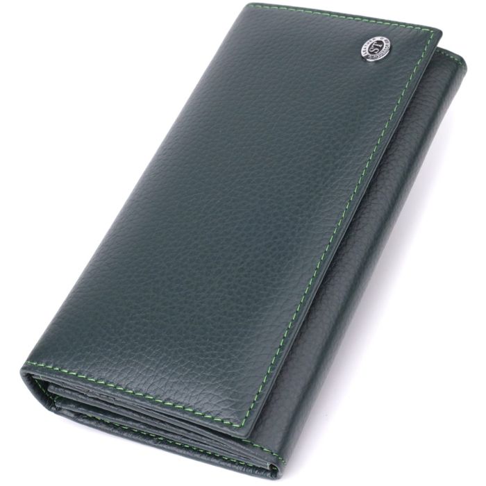 Удобный вертикальный кошелек из натуральной кожи ST Leather 23086 Зеленый