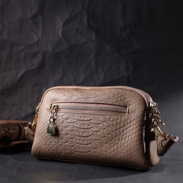 Женская сумка на два отделения из натуральной кожи Vintage 22356 Бежевая